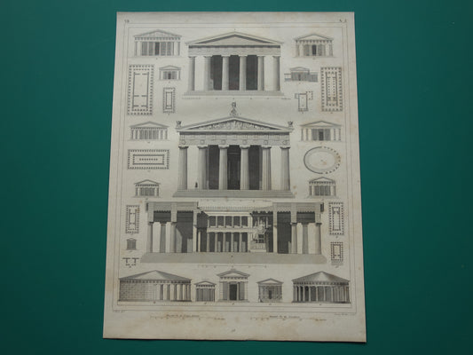 Griekse tempels oude prent Originele antieke illustratie tempel Zeus Olympia Hephaestus Athene vintage print