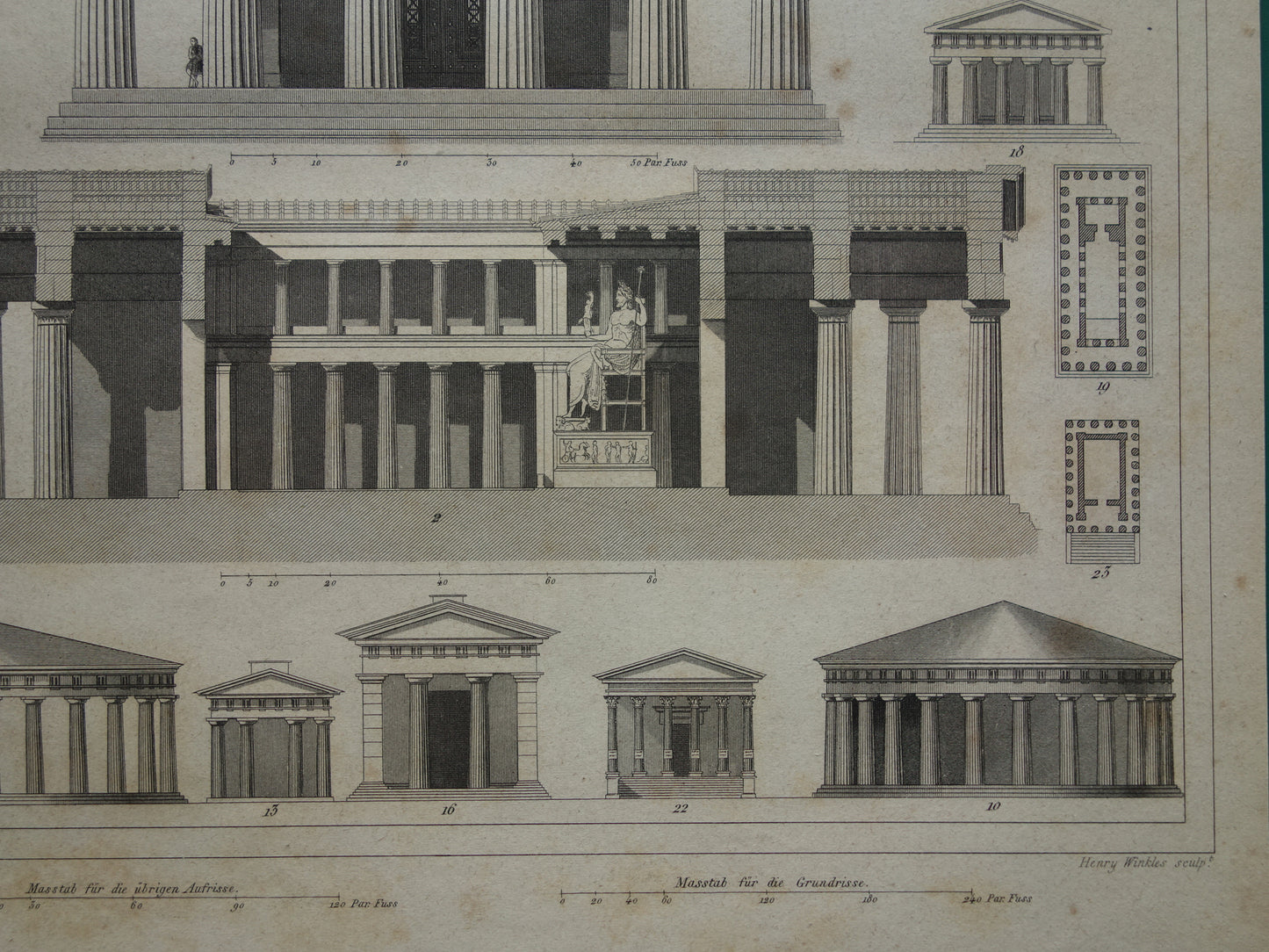 Greek temples ancient architecture print Original antique illustration temple Zeus Olympia Hephaestus Athens vintage print