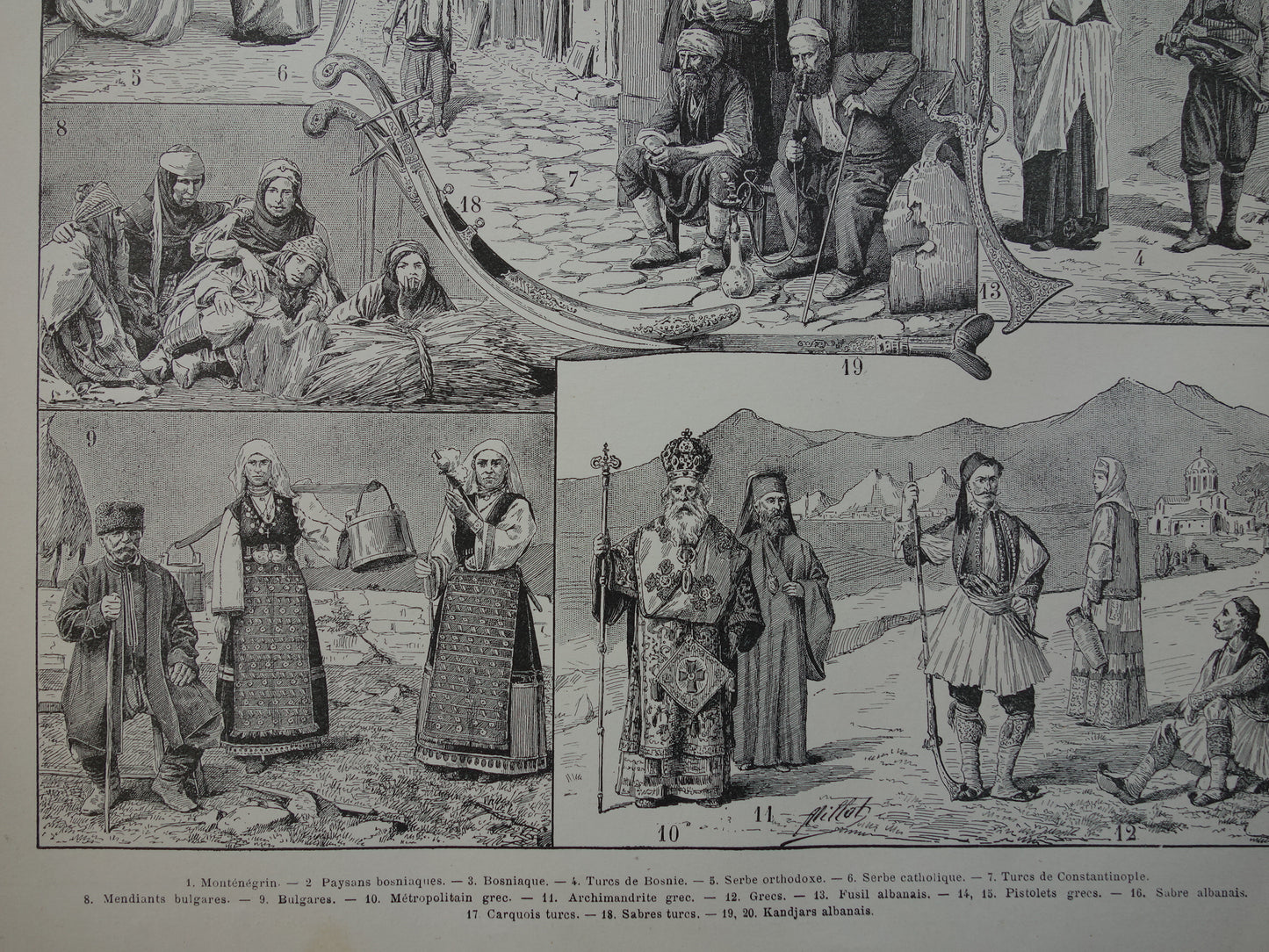 BALKAN Klederdracht Oude prent kleding Montenegro Bosnië Servië Originele antieke illustratie klederdracht Bulgarije Albanië Vintage Prints