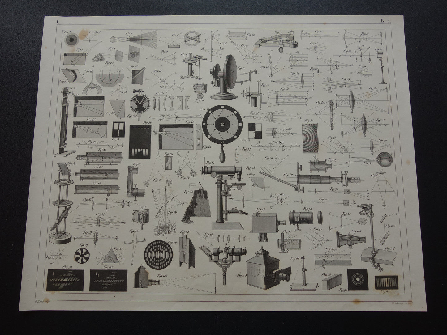 OPTICA 170+ jaar oude prent over wetenschappelijke experimenten licht lenzen antieke wetenschap print over natuurkunde lab laboratorium poster print