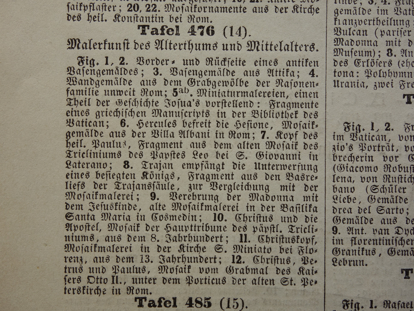 Oude prent kunstgeschiedenis Romeinse muurschildering mozaïek Originele antieke illustratie schilderkunst Romeinse tijd en middeleeuwen