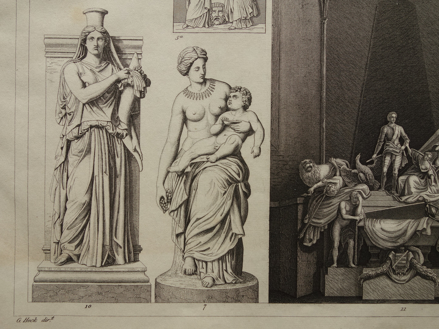 Oude prent kunstgeschiedenis standbeelden Originele antieke print Kunst Jean-Baptiste Pigalle Beeldhouwkunst vintage illustratie Beeldhouwer