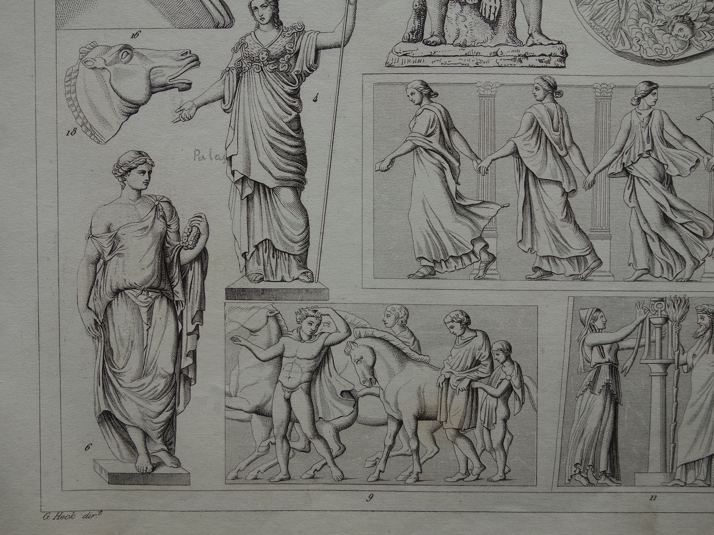Oude prent kunstgeschiedenis Griekenland Originele antieke print Griekse Beelden Kunst Beeldhouwkunst vintage illustratie Beeldhouwwerken