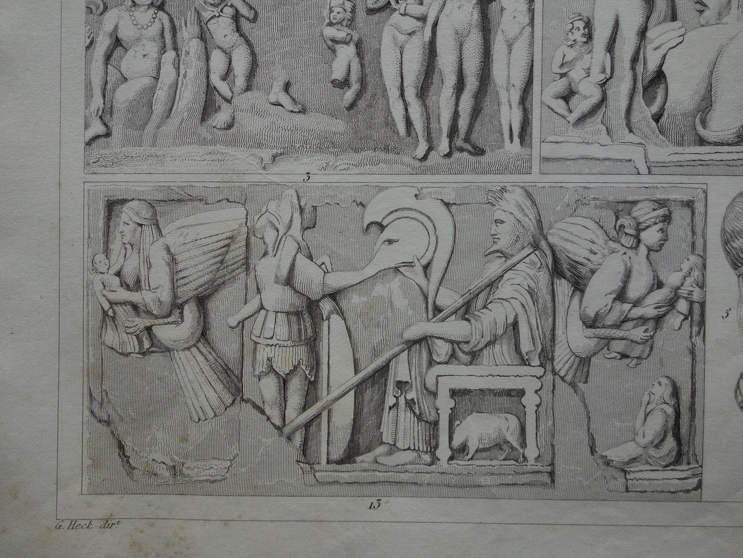 Oude prent kunstgeschiedenis Originele antieke print Beeldhouwkunst India Ellora Elephanta grotten illustratie Geschiedenis Beeldhouwwerken