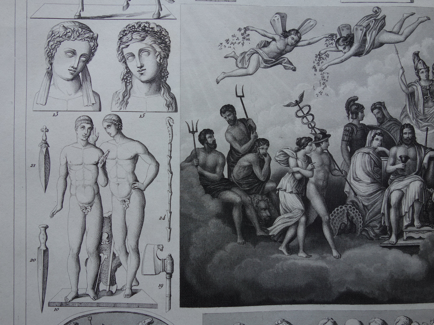 160+ jaar oude prent van Griekse en Romeinse goden Originele antieke illustratie Jupiter Zeus Europa Mars Venus vintage god religie print