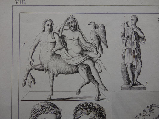 Über 160 Jahre alter Druck griechischer und römischer Götter Original antike Illustration Jupiter Zeus Europa Mars Venus Vintage Gott Religion Druck