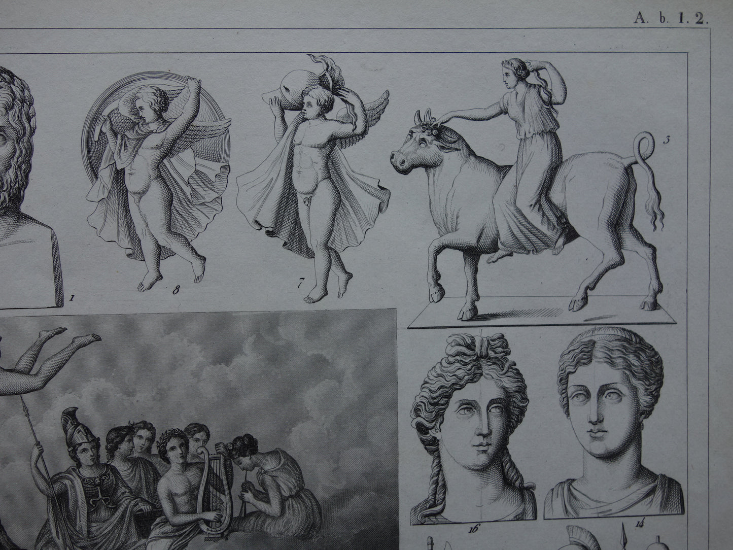 160+ jaar oude prent van Griekse en Romeinse goden Originele antieke illustratie Jupiter Zeus Europa Mars Venus vintage god religie print