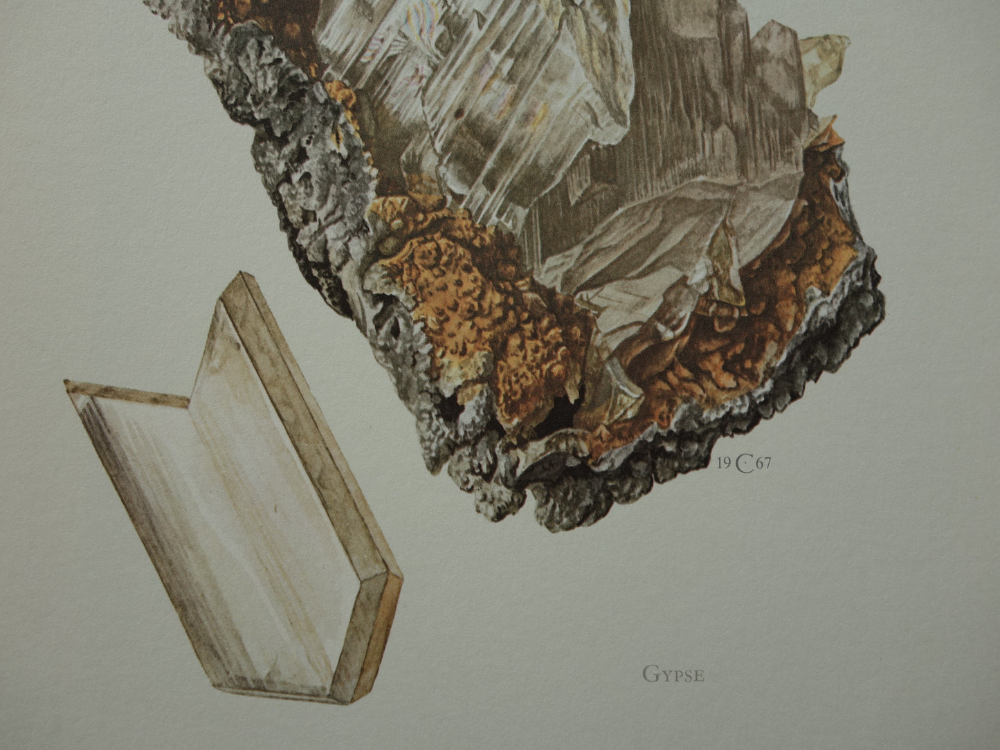 Drie Prenten van Mineralen en Edelstenen Vintage Illustratie Gips Wolframiet Chalcopyriet Kristal Mineraal Muurdecoratie Kristallen