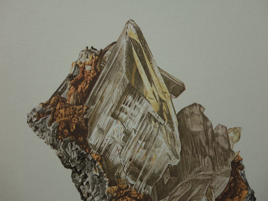 Set mit 3 antiken Mineraliendrucken – drei Vintage-Drucke Kristallmineralien Edelstein Augit Almandin Celestine Illustration