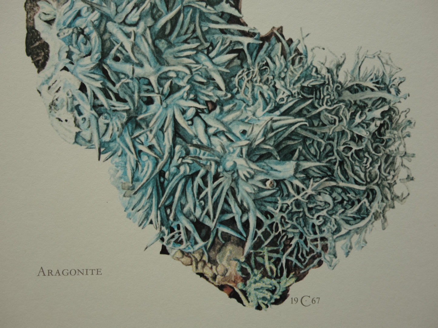 Vintage mineralen prenten Aragoniet Cerussiet Drie oude mineraal prints kristallen edelstenen illustratie