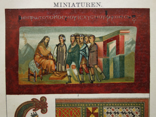 Antieke prent van miniaturen miniatuur tekeningen 1910 Originele Oude illustratie boeken Vintage Print