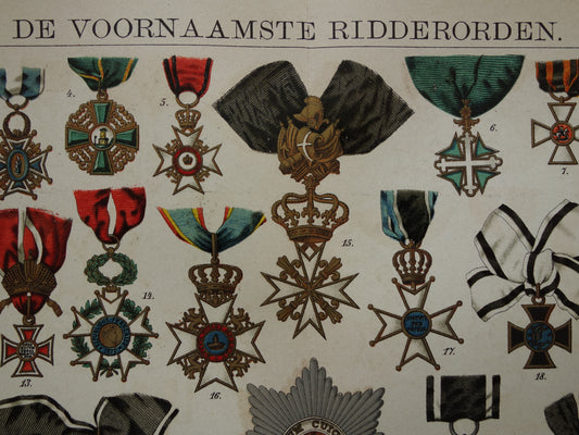 Koninklijke Onderscheidingen Vintage Print 110+ jaar oude prent van ridderorden Antieke illustratie ridderorde
