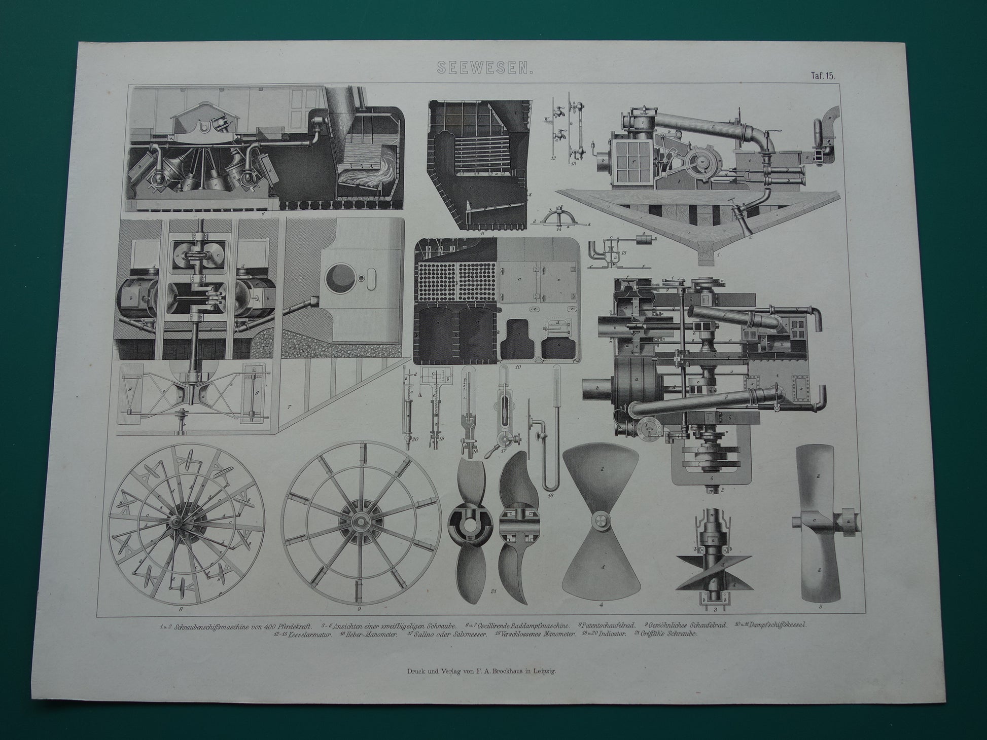 Oude scheepvaart prent scheepsschroef historische scheepsschroeven originele antieke print maritieme geschiedenis vintage prints nr. 15