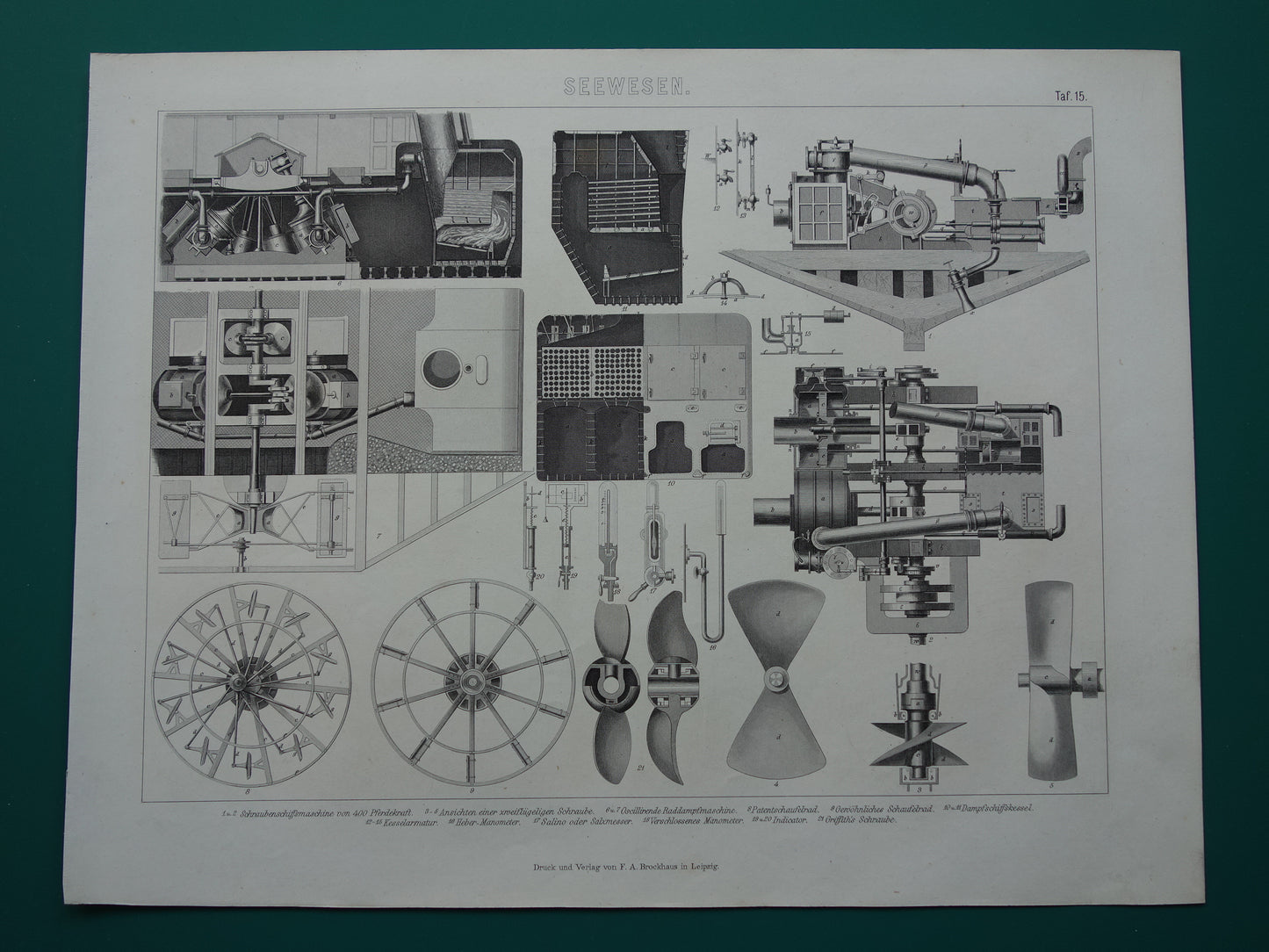 Oude scheepvaart prent scheepsschroef historische scheepsschroeven originele antieke print maritieme geschiedenis vintage prints nr. 15