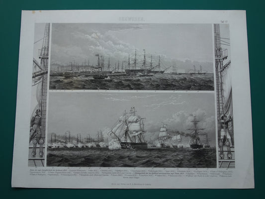 Engelse Vloot oude scheepvaart prent historische schepen originele antieke print maritieme geschiedenis vintage prints nr. 17