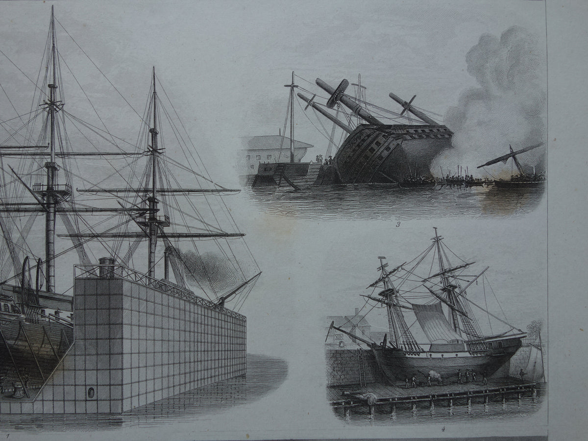 Scheepvaart oude prent van historische schepen originele antieke print ...