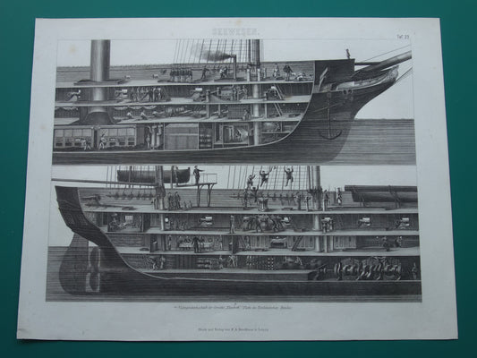 Scheepvaart oude prent van korvet Elisabeth historische schepen originele antieke print maritieme geschiedenis vintage prints nr. 23