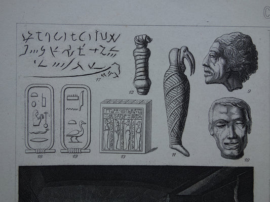 Oude prent over Egyptische beschaving 1870 originele antieke illustratie Egypte in de oudheid - Egyptologie geschiedenis prints