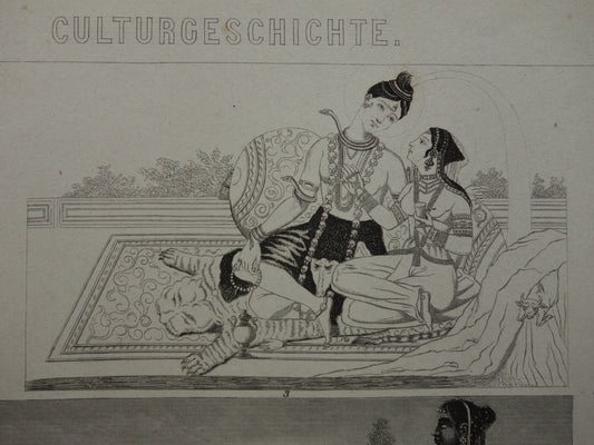 Oude prent over Oosterse religies 1870 originele antieke illustratie Hindoe goden Brahma Vishnoe Shiva vintage print Hindoeïsme