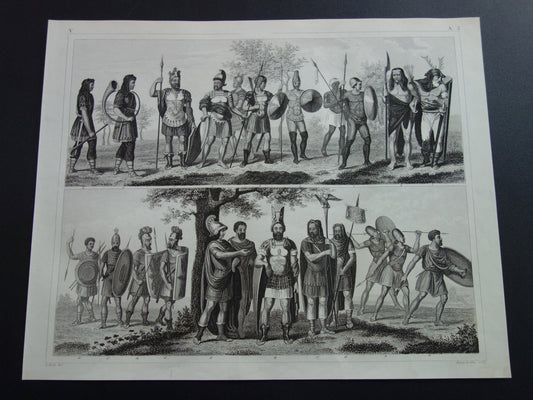 Romeinse Leger Oude Prent 1856 Originele Antieke Illustratie Infanterie Romeinen - Militaria Print