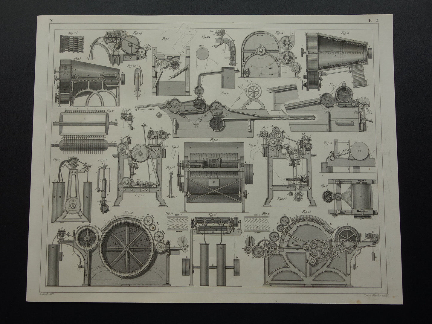 170+ jaar oude prent van katoen spinnen antieke wetenschap print over machines in spinnerij poster print